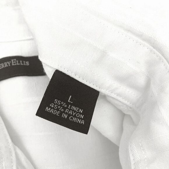 Perry Ellis Linen Shirt L White Striped Short Sleeve Button Down Men's Casual - Picture 8 of 9